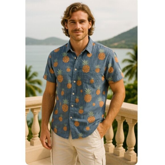 Urban Pipeline Cotton Tropical Pineapple Men's Shirt - Picture 3 of 7